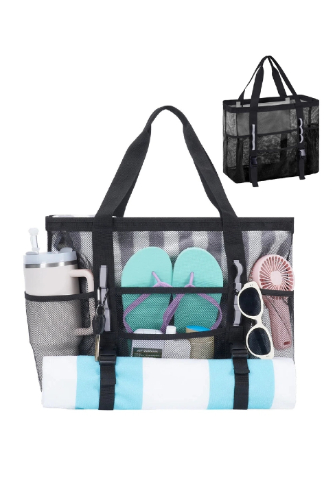 black mesh beach bag