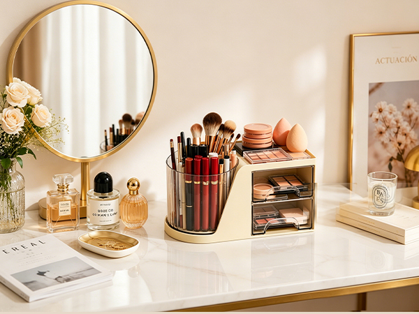 360° rotating makeup brush holder