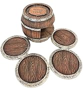 Rustic Western Barrel Coaster Set with Holder – 4 Round Resin Barrel Design Coasters–Drinkware Pr...