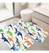 Colorful Cartoon Jurassic Dinosaur Bathroom Rugs Bath Mats Sets 3 Piece, Imitation Cashmere Kids ...