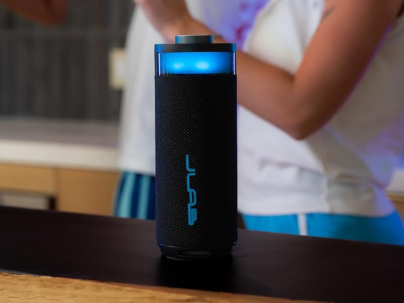 Go speaker with party lights illuminating