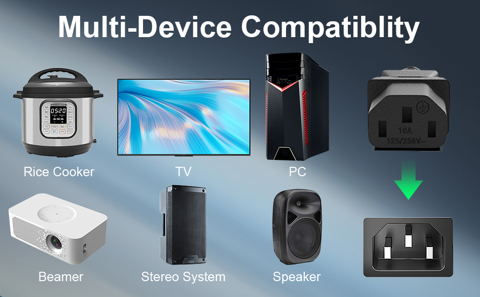 tv computer monitor printer 3 prong ac power cord cable