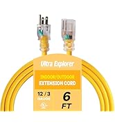 Ultra Explorer Indoor Extension Cord Waterproof 6 FT, 12 Gauge Heavy Duty Yellow Extension Cord S...