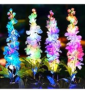 TONULAX Solar Garden Lights, 4 Pack Delphinium Flowers Lights with 32 LEDs, Two Lighting Modes &amp; ...
