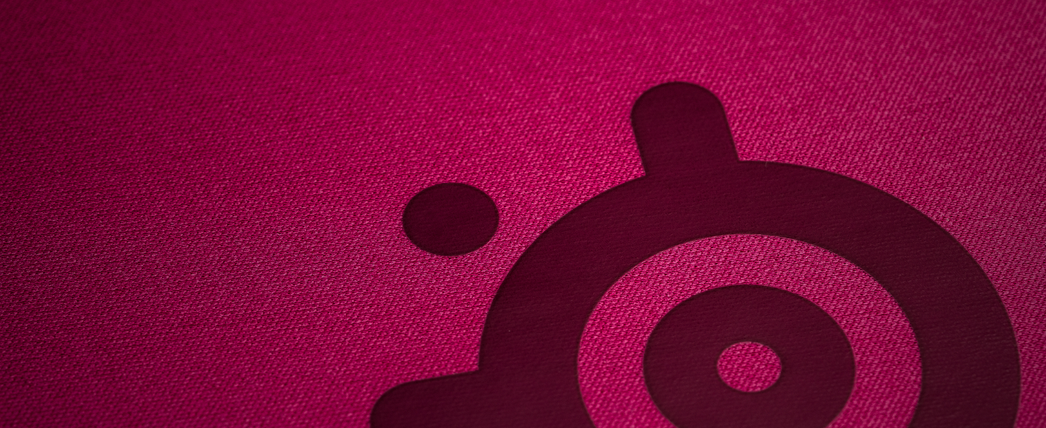 Closeup of mousepad micro-woven cloth fabric with SteelSeries logo