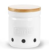 ONTUBE Porcelain Garlic Keeper with Lid, Ceramic Garlic Saver 4.5-Inch (White)