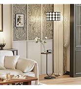 Floresita 62.9" Floor Lamp with Table Brown, Black Lampshade Vintage Standing Lamp with Tray Foot...