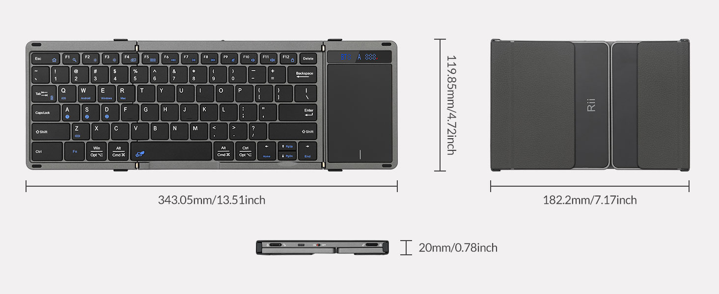 Portable Foldable Bluetooth Keyboard with Touchpad
