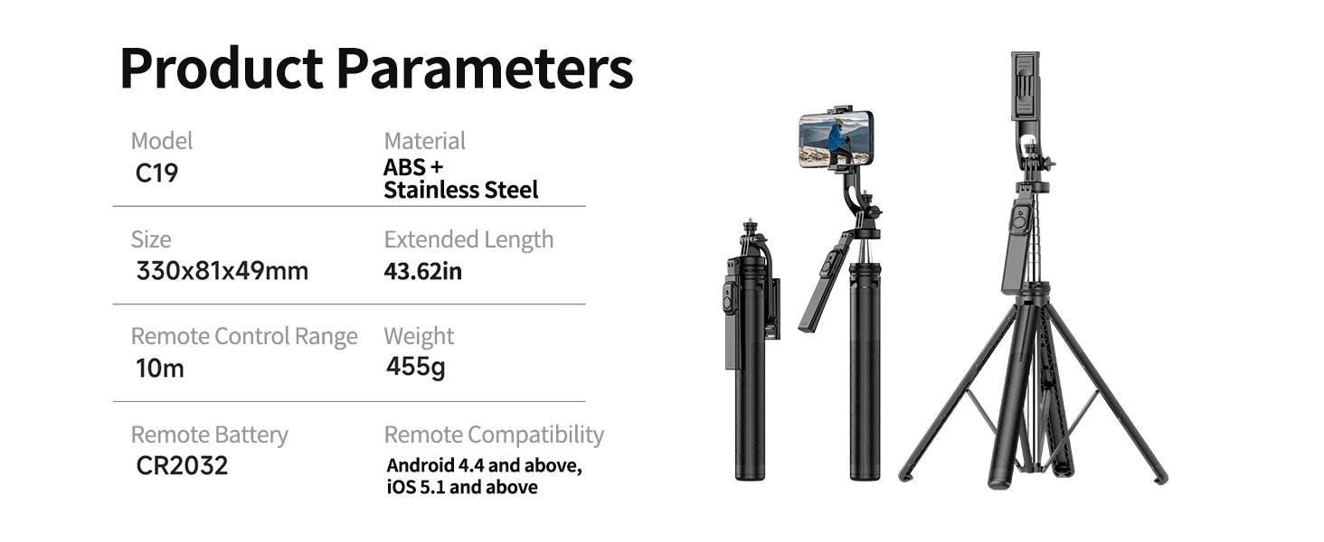 Selfie Stick Tripod, Extendable Tripod for Phone &amp;amp; Selfie Stick with Detachable Phone Holder