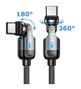 AUFU PD 60W USB C to USB C Cable 6.6ft(1Pack), Double 180° +360°Rotation/C to C Fast Charging/Typ...