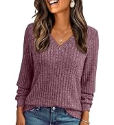 AUTOMET Womens V Neck Long Sleeve Shirt Fall Fashion Tops Tunic Dressy Casual Sweater Clothes Cut...