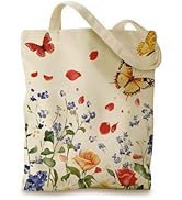 THISFIND Aesthetic Canvas Tote Bag for Women - Sturdy Cloth Cotton Totes Bag with Pattern Shoulde...