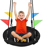 Odoland 24 inch Kids Tree Swing, Outdoor Small Saucer Swing - 900D Oxford Platform Swing - Backya...