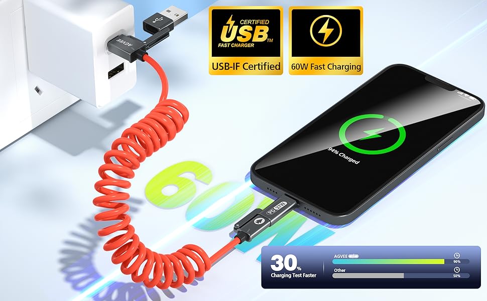 4-in-1 Coiled Multi USB Charging Data Cable