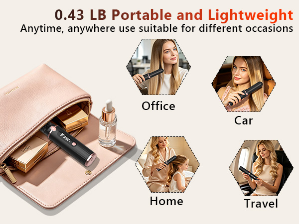 Cordless Hair Straightener Brush, Portable 4500mAh Rechargeable Straightening Comb, MCH Fast Heat