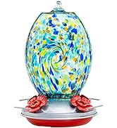 Muse Garden Glass Humming Bird Feeders for Outdoors - 27OZ Blown Glass Hummingbird Feeder - Uniqu...