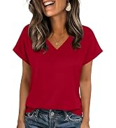 Zeagoo Womens Summer Tops Rolled Short Sleeve V Neck Shirts Casual Dressy Business Work Blouses O...