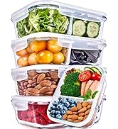 PrepNaturals 5 Pack 36 Oz Glass Meal Prep Containers - Dishwasher Microwave Freezer Oven Safe - G...