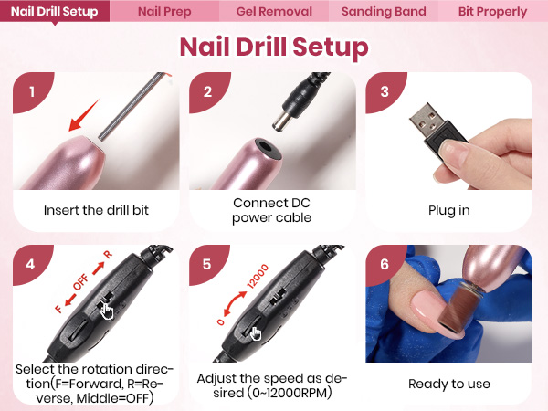 Electric Nail Drill Kit, 7 Drill Bits Portable Electric Nail File Machine for Gel Polish Removal