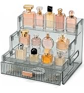 Booklov Clear Makeup Organizer for Vanity Perfume Display Stand, Smoke Gray | 3 Tiered Bathroom C...
