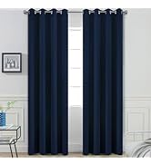 Yakamok 84 Inch Long Light Blocking Navy Blue Blackout Curtains, Room Darkening Thermal Insulated...