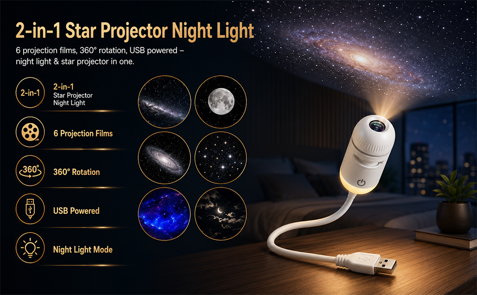2-in-1 Galaxy Projector Night Light – Bring the Stars to Your Ceiling