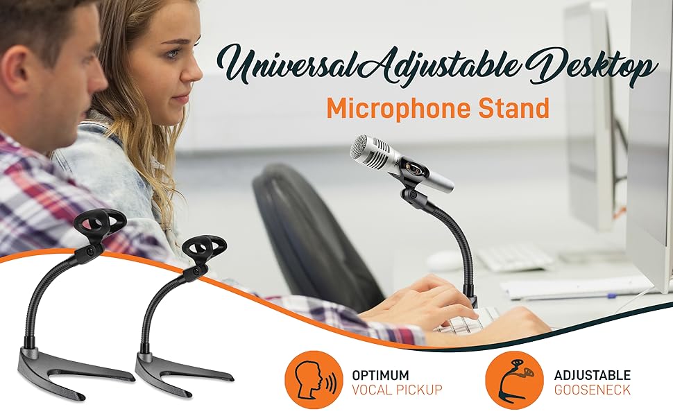 Universal Adjustable Desktop Microphone Stand;Tabletop Mic Holder Low Profile Mic Stand; w/Flexible 