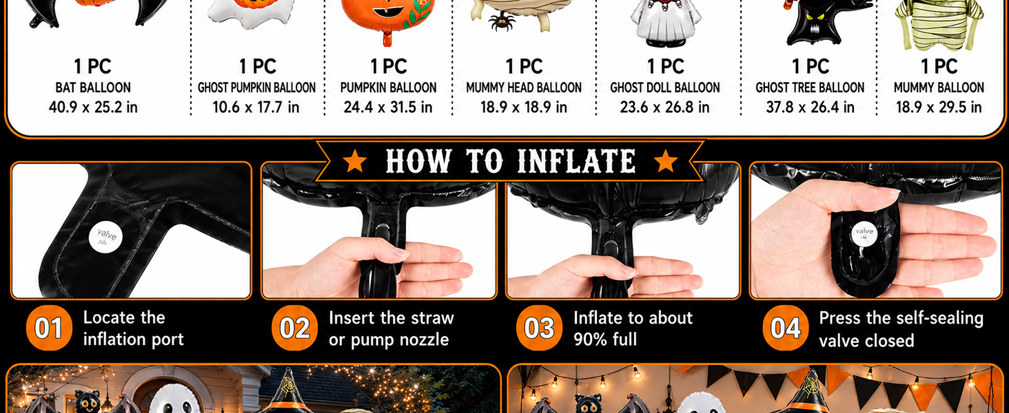 Halloween Party Decorations Black white orange mummy bat ghost pumpkin Balloons Foil Balloon