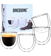 ONEDONE Espresso Cups 2.8 OZ Double Walled Glass Espresso Cups Set of 4 Insulated Borosilicate Gl...