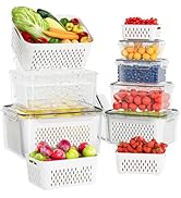 6 Pcs Large Fruit Containers For Fridge, Airtight Food Storage Containers with Removable Colander...