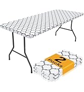 Smiry Rectangle Picnic Table Cloth 2 Pack, 6FT Waterproof Elastic Fitted Tablecloths, Washable Po...