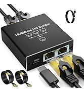 Gigabit Ethernet Splitter 1 to 3, Kit with 2 Cat6 Cables 6.6FT & USB Power, 1000Mbps High-Speed R...