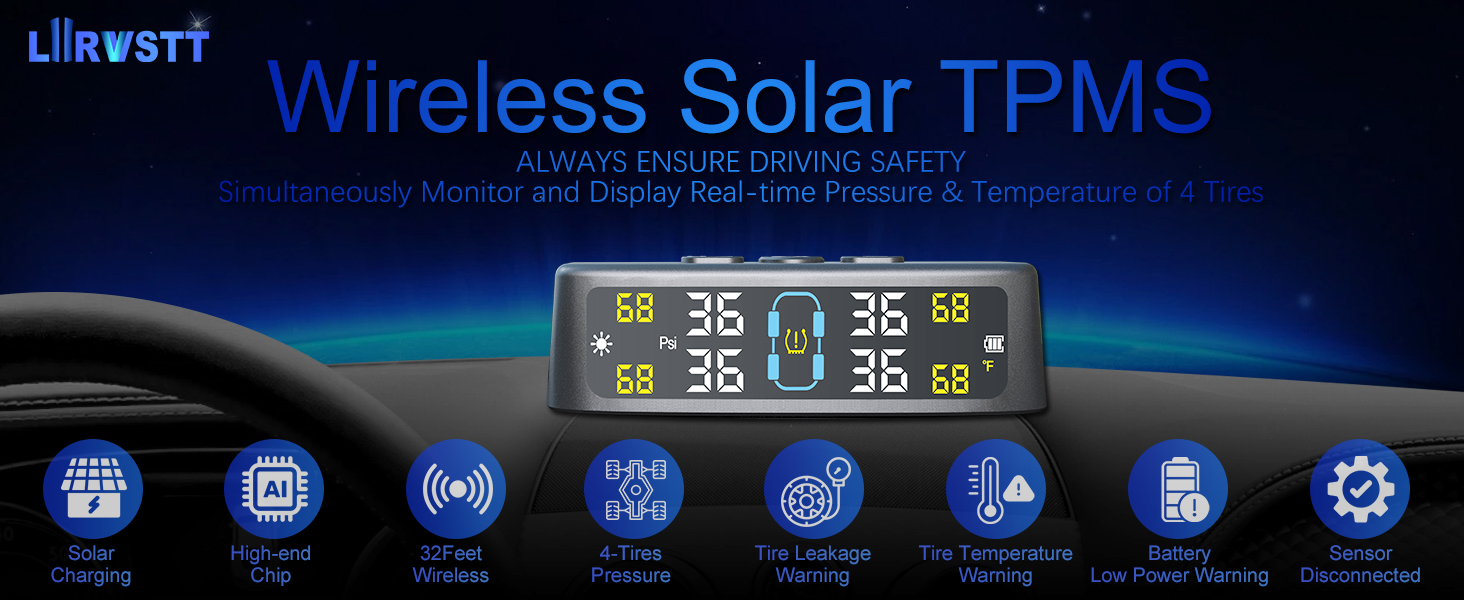 Tire Pressure Monitoring System, RV TPMS with 4 External sensors
