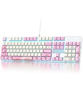 Ussixchare Full Size Mechanical Keyboard, Creamy Keyboard with Number Pad, 104 Keys Pink Wired Ga...