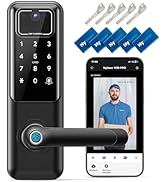 WiFi Video Smart Door Lock with Camera &amp; Doorbell, Keyless Entry Fingerprint Lock with Handle for...