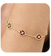 NECOCY Clover Bracelet for Women, Trendy 18K Gold Plated Four Leaf Lucky Flower Bracelets Set Adj...