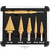 Yougfin Step Drill Bits, 5 Pcs HSS Titanium Coated Step Drill Bit Set with Extra Automotive Cente...