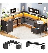 SEDETA L Shaped Desk with 6 Drawer, 108" Home Office Desk with File Drawer &amp; Power Outlet, Corner...
