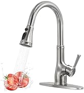Kitchen Faucet-WEWE Single Handle Stainless Steel Brushed Nickel Pull Down Kitchen Sink Faucet wi...
