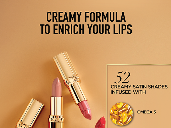 cream formula to enrich your lips, 52 creamy satin shades infused with omega 3