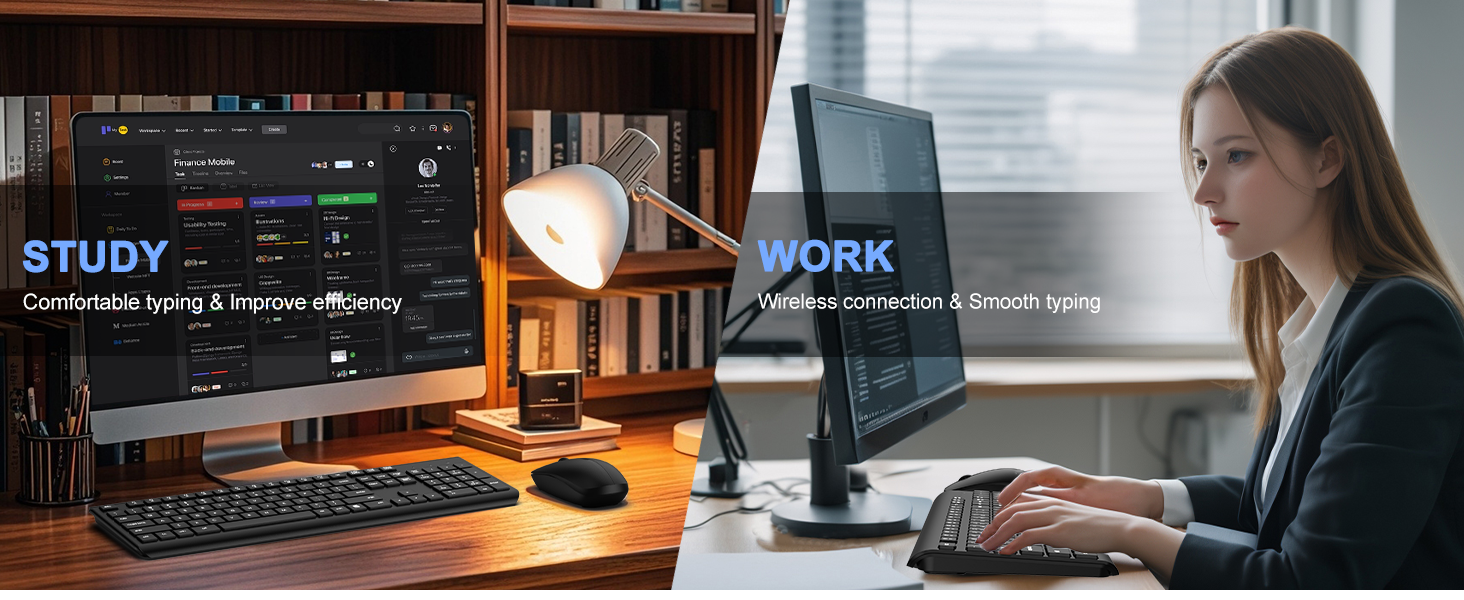 Wireless Keyboard and Mouse Combo, Full Size Silent Ergonomic Keyboard Mouse