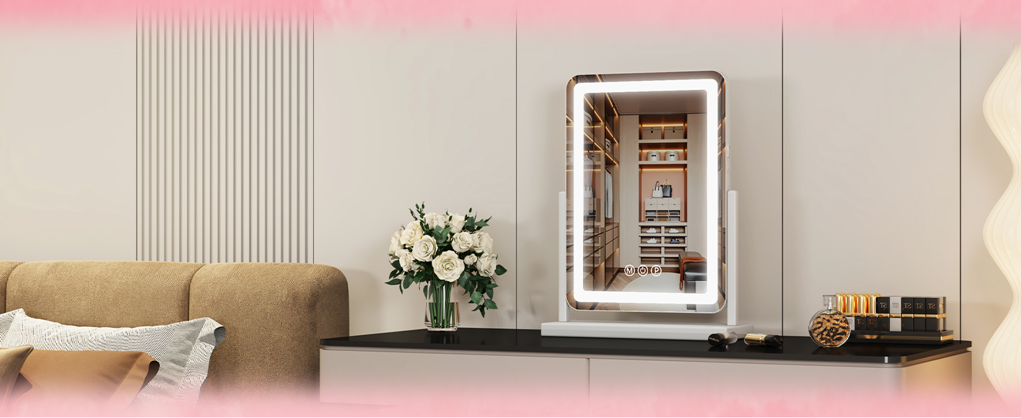 Vanity Mirror with Lights, 18&amp;#34;×14&amp;#34; LED Makeup Mirror with Light, Smart Touch with 3-Color Lighting