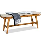 VICTORY RELAX Acaia Wood Upholstered Bench, 43