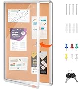 VEVOR 36"x24" Enclosed Cork Board with Aluminum Frame – Lockable Bulletin Board with Acrylic Door...