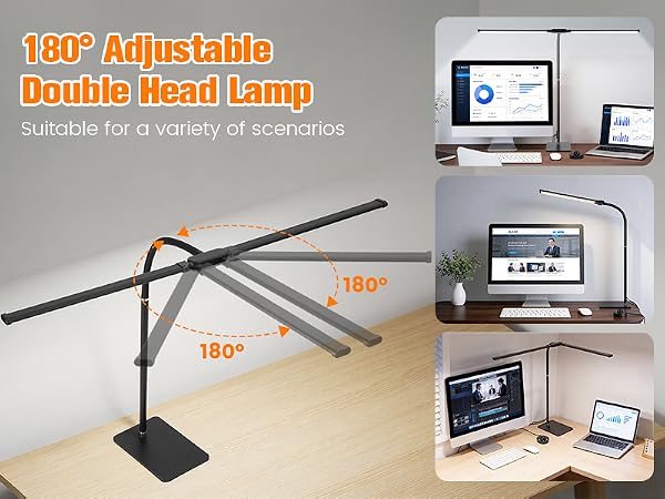 LED Desk Lamp with Base, Double Head Smart Desk Light with Controller Table Lamp for Home Office