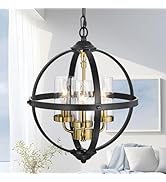 Rosient Farmhouse Hanging Light Fixture Ceiling Mount, 13.4" Black Gold Finish Vintage Globe Chan...
