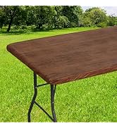 smiry Rectangle Tablecloth, Elastic Fitted Flannel Backed Vinyl Tablecloths for 6ft Folding Table...