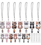 SUNNYCLUE 1 Box 28 Sets Cute Cat Phone Strap Animal Phone Charms with Polyester Cord Colorful Kaw...