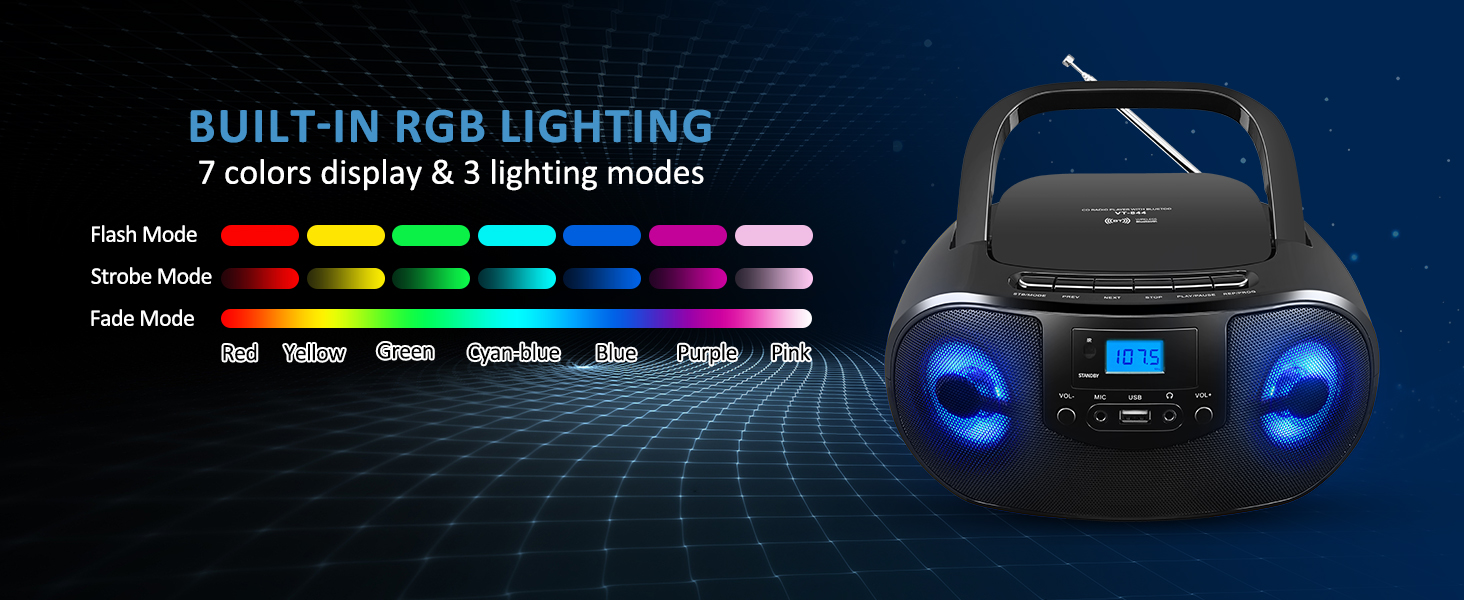 cd player boombox portable for home fm radio black