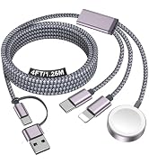 Travel Essentials for Apple Watch Charger,iPhone Charger,3 in 2 Type C/L/Magnetic Fast Charging C...